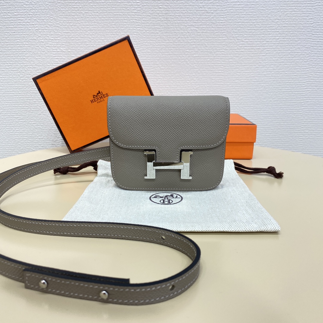 Hermes Constance Slim Wallet Belt Bag In Gris Asphalte Epsom Leather